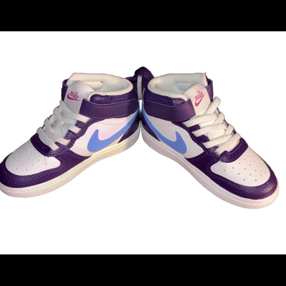 Nike Little Kid's Court Borough Mid 2 Shoes White Eggplant Blue size 9c NEW - Picture 6 of 9